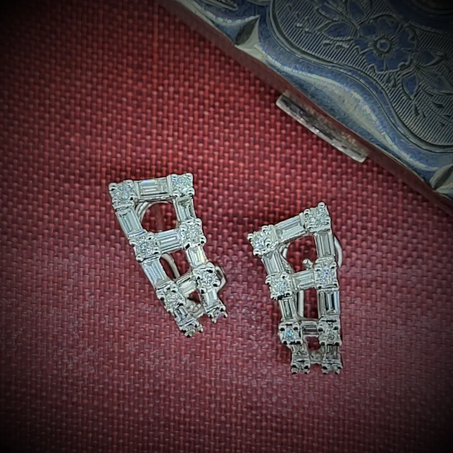 Diamond Jewellery Ireland  - 18ct White Gold Fancy Diamond Clip Earrings 1.32cts