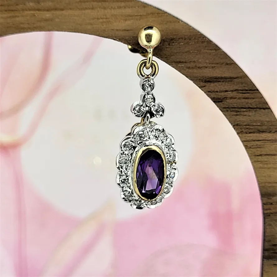 Gold & Diamond Amethyst Drop Earrings-gold-and-diamond-amethyst-drop-earrings-ireland.webp