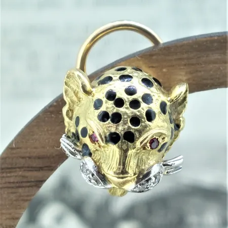1970s 18ct Gold, Diamond & Ruby Jaguar Earrings-gold-jaguar-cat-earrings.webp