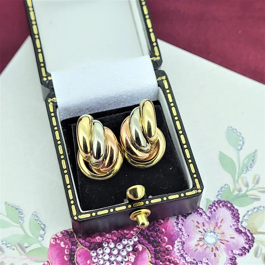 9ct Gold Classic Tri-Colour Half Hoop Stud Earrings -gold-tricolour-earrings.webp