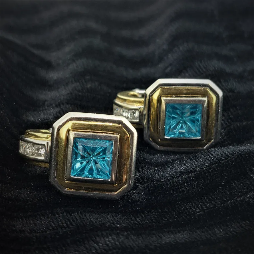 18ct Gold, Blue Topaz and Diamond Earrings-italian-blue-topaz-earrings.webp