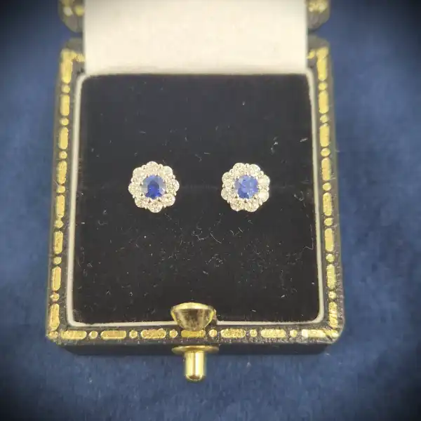  Thumbnail of Floral Sapphire and Diamond Cluster Earrings in 18ct White Gold