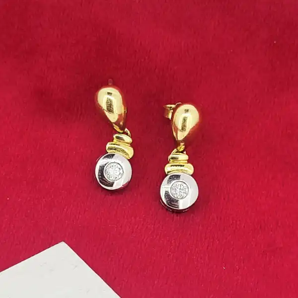 18ct Yellow and White Gold Diamond Drop Stud Earrings-two-tone-diamond-drop-earrings.webp