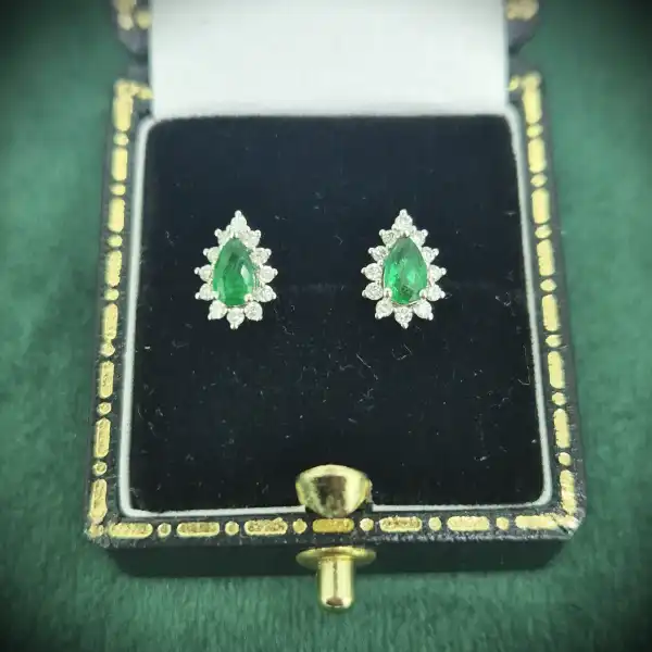 Emerald Jewellery Ireland  - Diamond and Emerald Pear Drop Earrings in 18ct White Gold