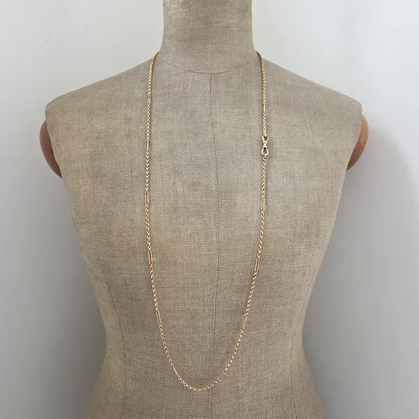 Antique Yellow Gold 15ct Longuard Chain with Double Dog Clip-Right View 