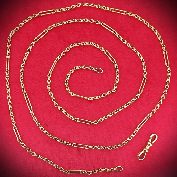Antique Yellow Gold 15ct Longuard Chain with Double Dog Clip