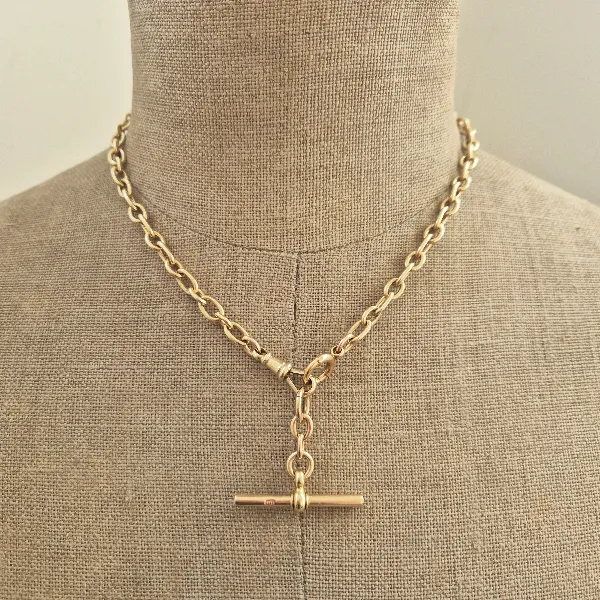 Rare 15ct Gold Loose Belcher Albert Style Necklace-15ct-yellow-gold-stamped-albert-with-tbar.webp