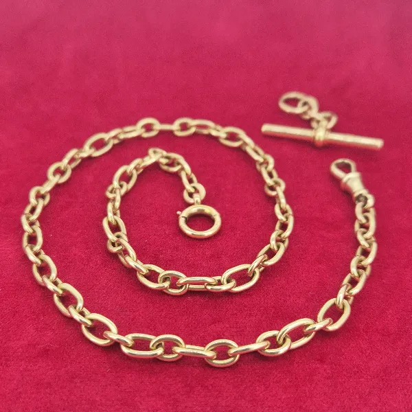 Rare 15ct Gold Loose Belcher Albert Style Necklace-15ct-yellow-gold-stamped-albert-with-tbar.webp