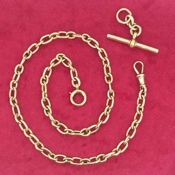Rare 15ct Gold Loose Belcher Albert Style Necklace-15ct-yellow-gold-stamped-albert-with-tbar.webp
