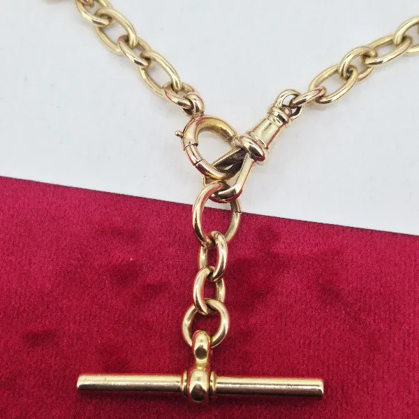 Rare 15ct Gold Loose Belcher Albert Style Necklace-15ct-yellow-gold-stamped-albert-with-tbar.webp