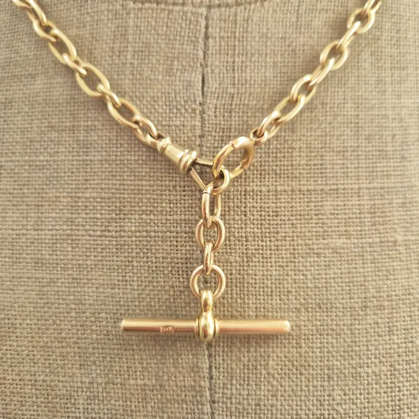 Rare 15ct Gold Loose Belcher Albert Style Necklace-15ct-yellow-gold-stamped-albert-with-tbar.webp