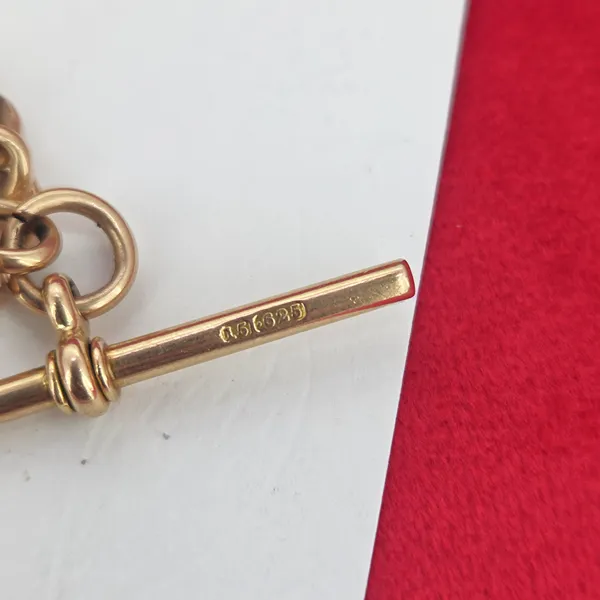 Antique 15ct Yellow Gold Trombone Link Albert Chain with T-Bar- Reverse Angle 