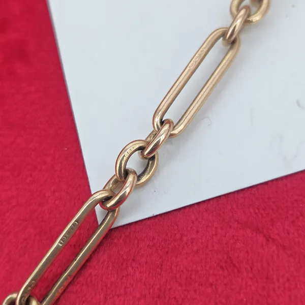 Antique 15ct Yellow Gold Trombone Link Albert Chain with T-Bar- Crown View 