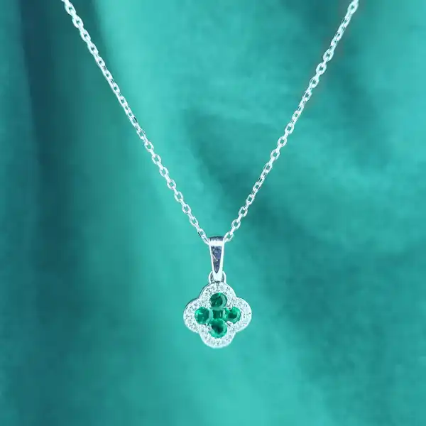 18ct White Gold Emerald & Diamond Clover Pendant-18ct-emerald-diamond-clover-pendant.webp