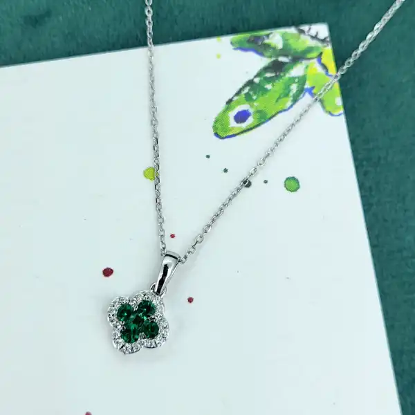 18ct White Gold Emerald & Diamond Clover Pendant-18ct-emerald-diamond-clover-pendant.webp