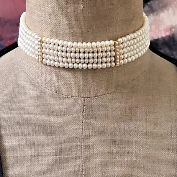 18ct Yellow Gold Five Strand Cultured Freshwater Pearl Choker Necklace-18ct-five-strand-pearl-necklace.webp