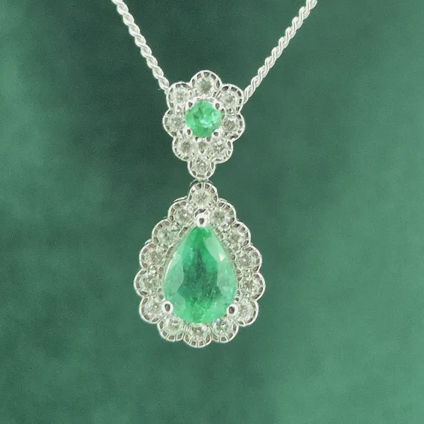 Emerald & Diamond Drop Pendant in 18ct White Gold-18ct-gold-double-drop-emerald-diamond-pendant.webp
