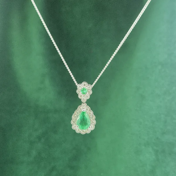 Emerald & Diamond Drop Pendant in 18ct White Gold-18ct-gold-double-drop-emerald-diamond-pendant.webp
