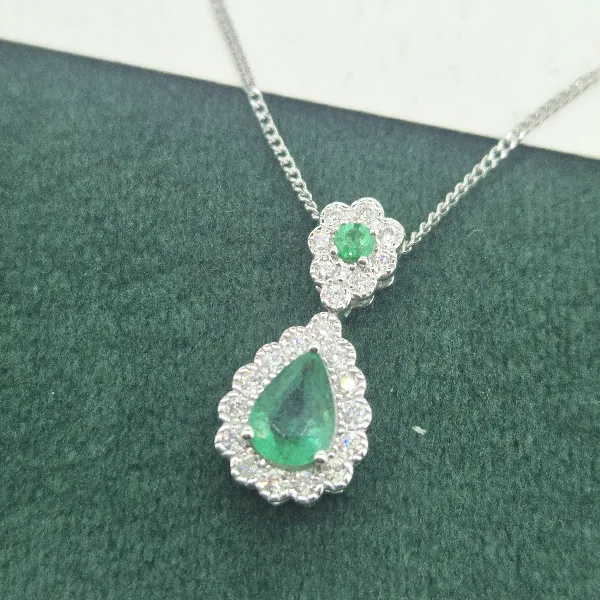 Emerald & Diamond Drop Pendant in 18ct White Gold-18ct-gold-double-drop-emerald-diamond-pendant.webp