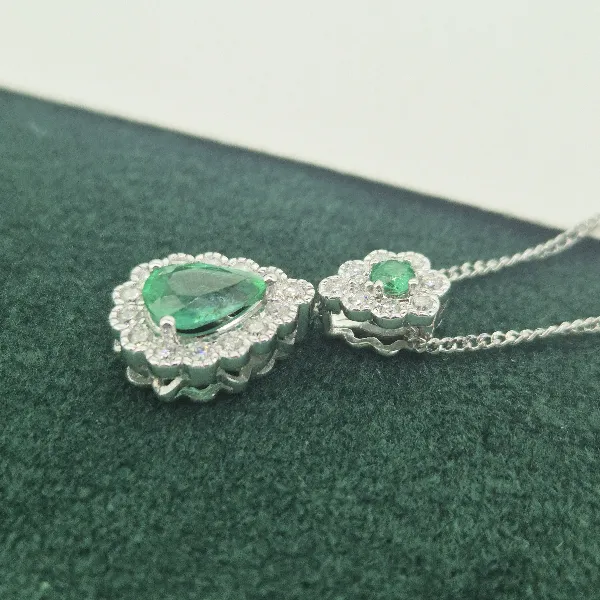 Emerald & Diamond Drop Pendant in 18ct White Gold-18ct-gold-double-drop-emerald-diamond-pendant.webp