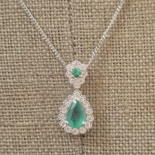 Emerald & Diamond Drop Pendant in 18ct White Gold-18ct-gold-double-drop-emerald-diamond-pendant.webp
