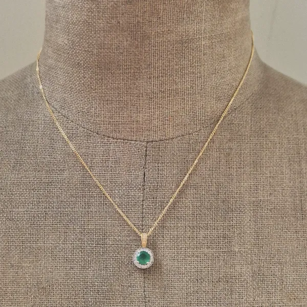 Emerald & Diamond Pendant in 18ct Yellow Gold-18ct-gold-emerald-diamond-round-halo-pendant.webp