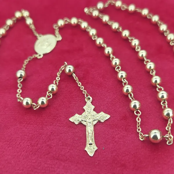 18ct Yellow Gold Rosary Bead Necklace- Side View 