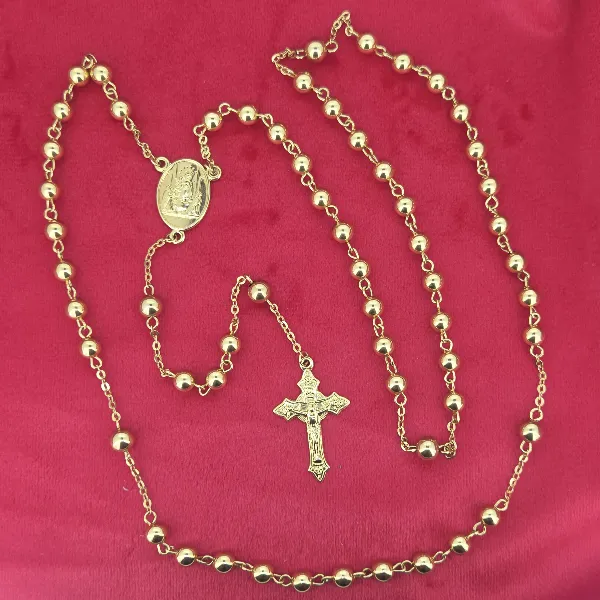 18ct Yellow Gold Rosary Bead Necklace- Front View 