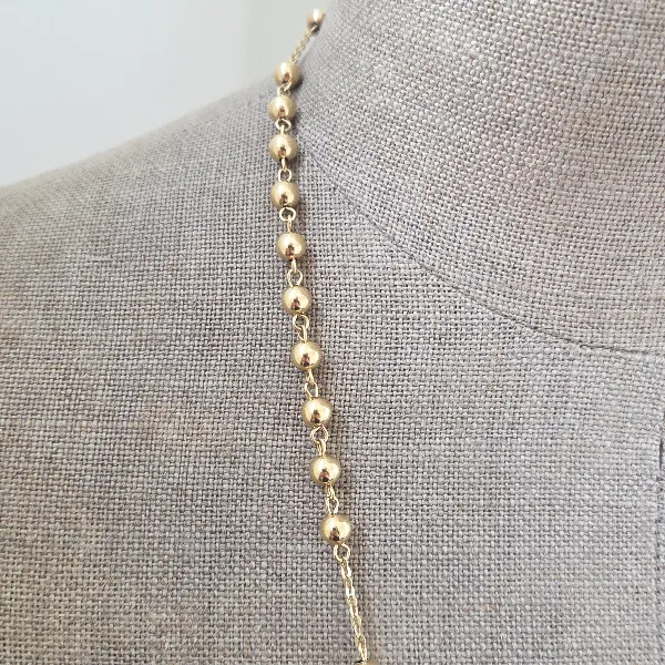 18ct Yellow Gold Rosary Bead Necklace- Crown View 