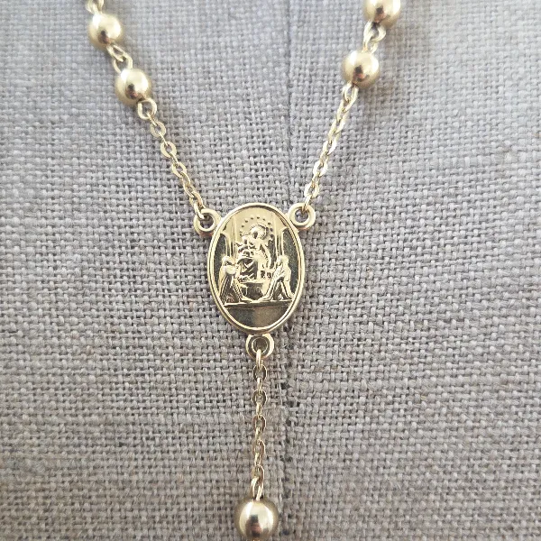 18ct Yellow Gold Rosary Bead Necklace- Magnified 