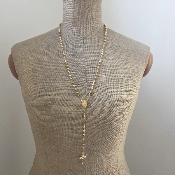 18ct Yellow Gold Rosary Bead Necklace-Small 