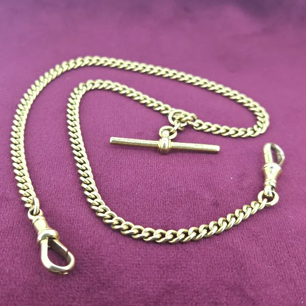 Antique 18ct Yellow Gold Albert Chain with T-Bar- Side View 