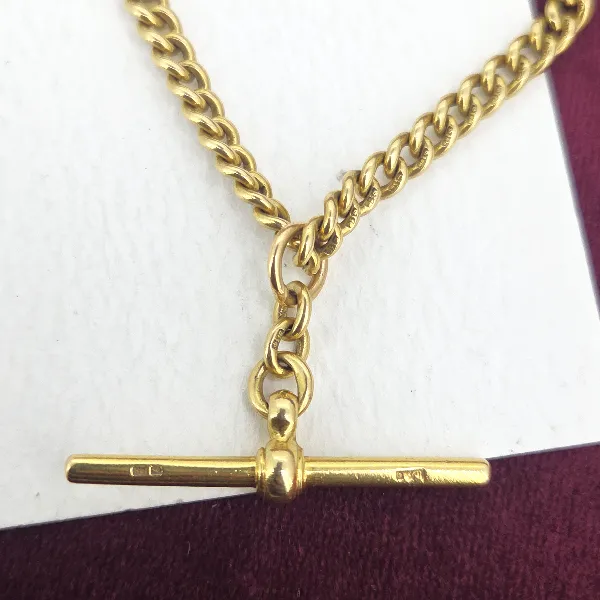 Antique 18ct Yellow Gold Albert Chain with T-Bar- Reverse Angle 