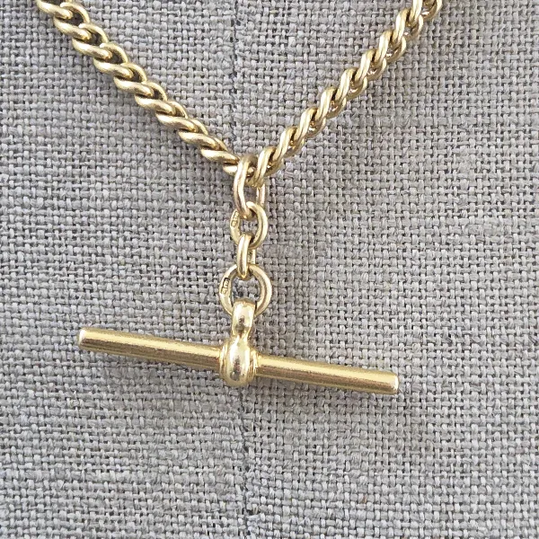 Antique 18ct Yellow Gold Albert Chain with T-Bar-Left View 