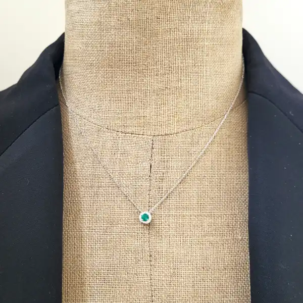 18ct White Gold Emerald & Diamond Halo Pendant-18ct-white-gold-emerald-and-diamond-halo-pendant.webp