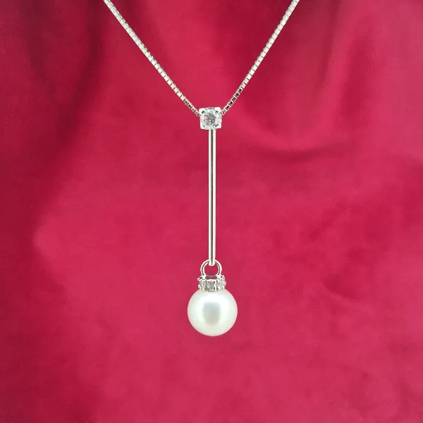 18ct Gold Pearl and Diamond Necklace-18ct-white-gold-pearl-diamond-bar-pendant.webp
