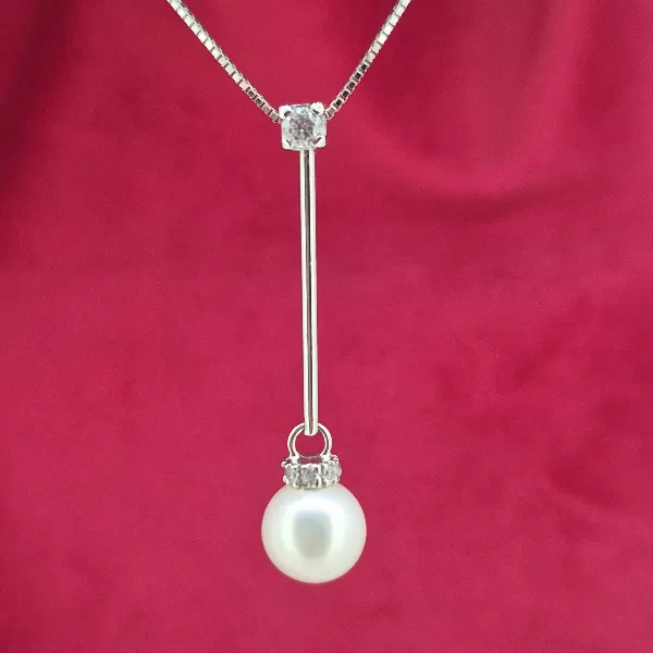 18ct Gold Pearl and Diamond Necklace-18ct-white-gold-pearl-diamond-bar-pendant.webp