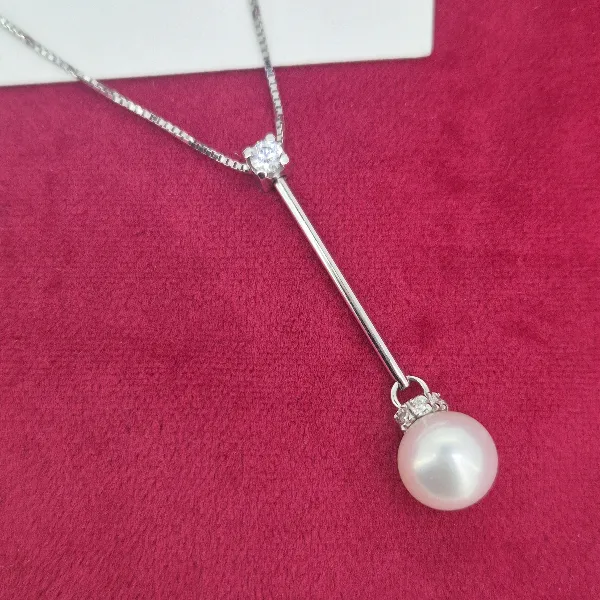 18ct Gold Pearl and Diamond Necklace-18ct-white-gold-pearl-diamond-bar-pendant.webp