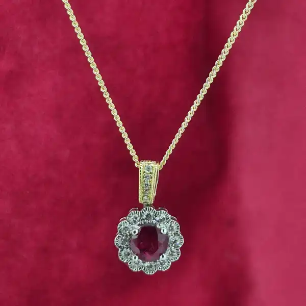 18ct Gold Ruby & Diamond Pendant-18ct-yellow-and-white-gold-ruby-dia-pendant.webp