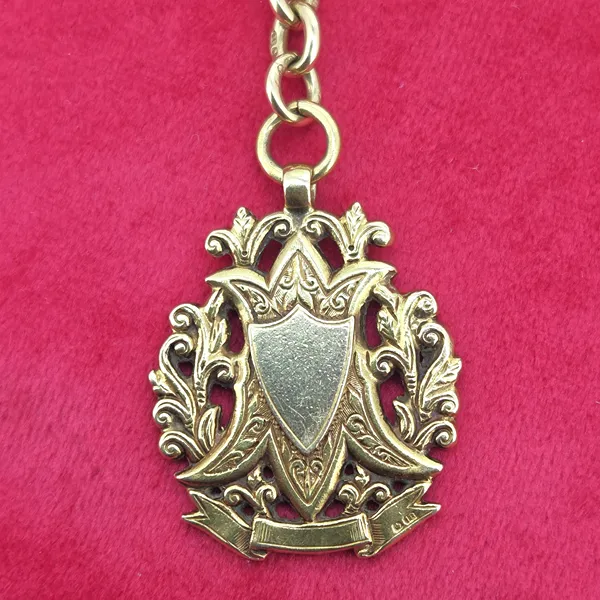 18ct Yellow Gold LONG Albert Chain with Medal by Fattorini & Sons- Side View 