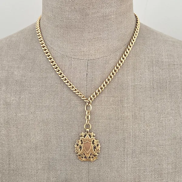 18ct Yellow Gold LONG Albert Chain with Medal by Fattorini & Sons-Top Left View 