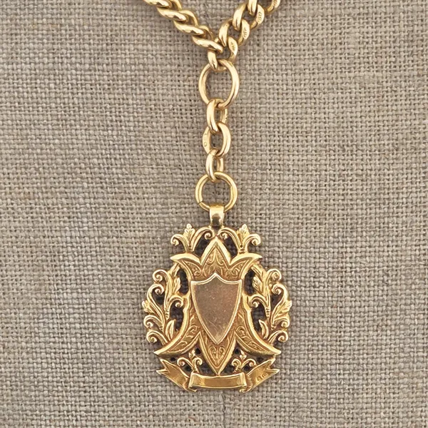 18ct Yellow Gold LONG Albert Chain with Medal by Fattorini & Sons-Left View 