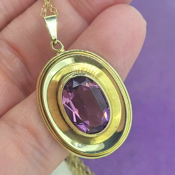 8ct Amethyst Pendant on a 9ct Pendant Chain-8ct-amethyst-pendant-with-9ct-chain.webp