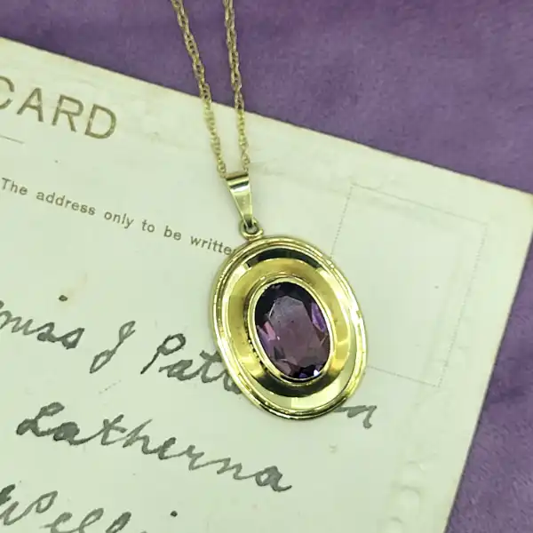 8ct Amethyst Pendant on a 9ct Pendant Chain-8ct-amethyst-pendant-with-9ct-chain.webp