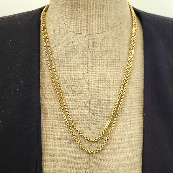 Vintage 9ct Gold Two Strand Necklace-8ct-double-stranded-belcher-necklace.webp