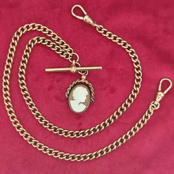 9ct Gold T-Bar Necklace with Cameo Fob-9ct-gold-albert-chain-with-cameo-fob.webp