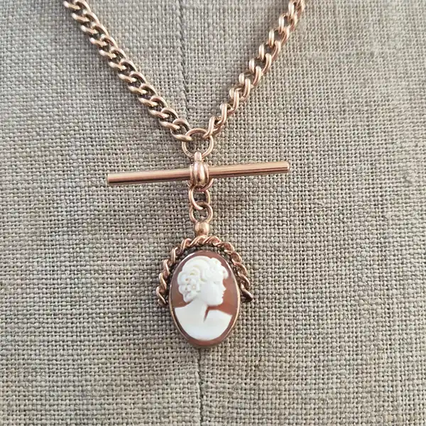 9ct Gold T-Bar Necklace with Cameo Fob-9ct-gold-albert-chain-with-cameo-fob.webp