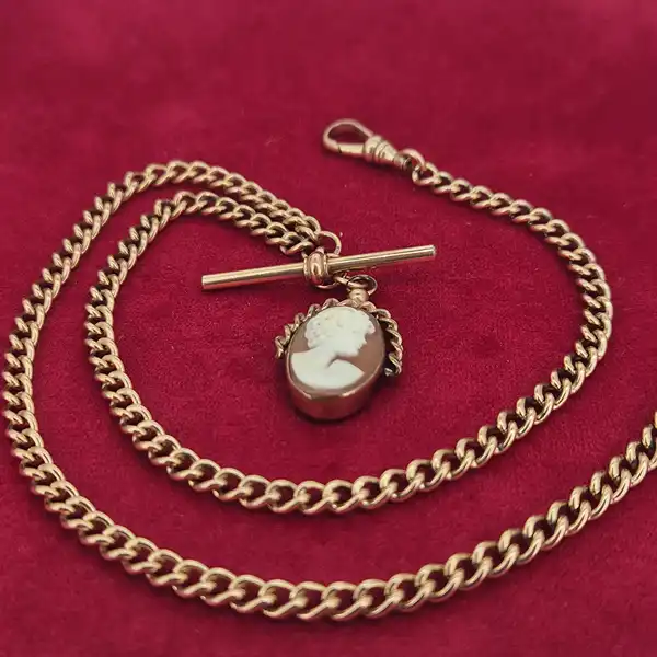 9ct Gold T-Bar Necklace with Cameo Fob-9ct-gold-albert-chain-with-cameo-fob.webp