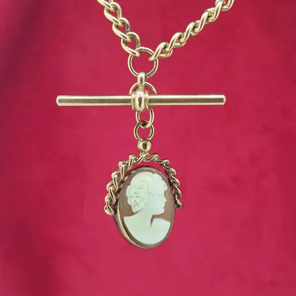 9ct Gold T-Bar Necklace with Cameo Fob-9ct-gold-albert-chain-with-cameo-fob.webp