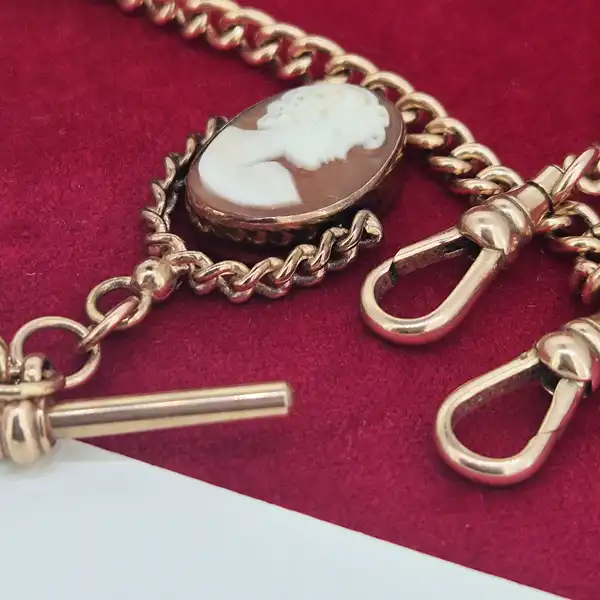 9ct Gold T-Bar Necklace with Cameo Fob-9ct-gold-albert-chain-with-cameo-fob.webp